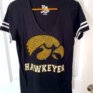 College Classic Vneck Black Short Sleeve Hawkeye Shirt
